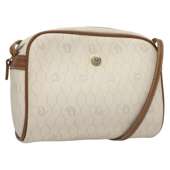 DIOR Honeycomb Canvas Shoulder Bag Pvc White Gold - Picture 1 of 12